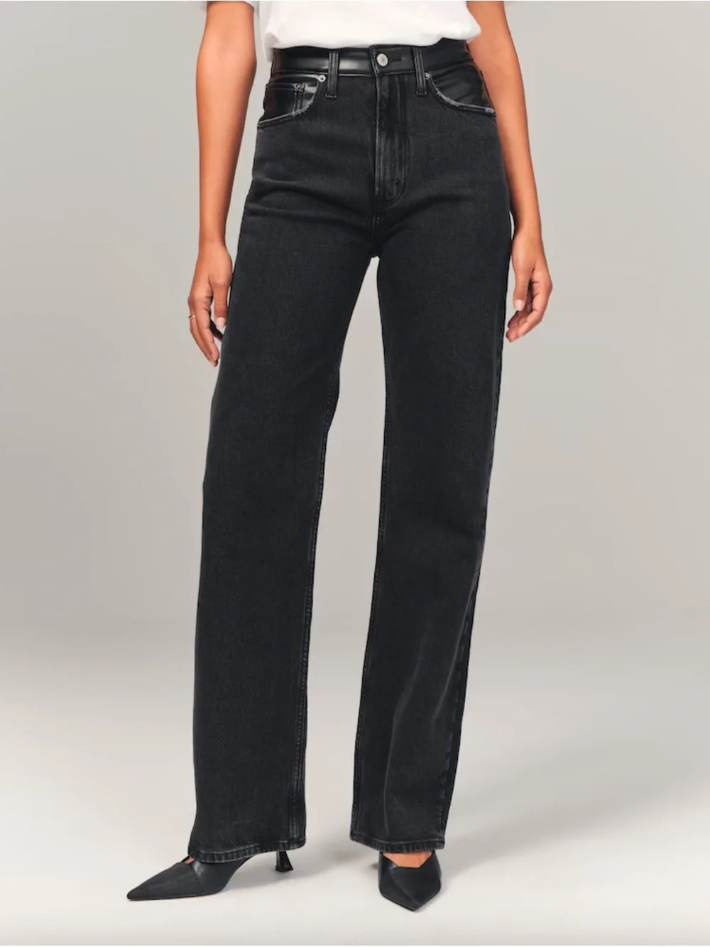 NWT Abercrombie & Fitch The Ankle Straight Ultra High Rise in Vegan Leather | 10 - Picture 1 of 7